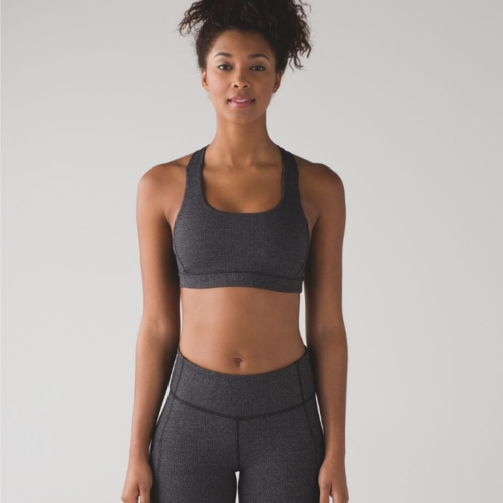 Lululemon Fast Lane Bra Power Luxtreme Variegated Knit Black Heathered B…